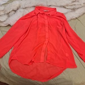 Sheer Coral American Eagle Button-Down